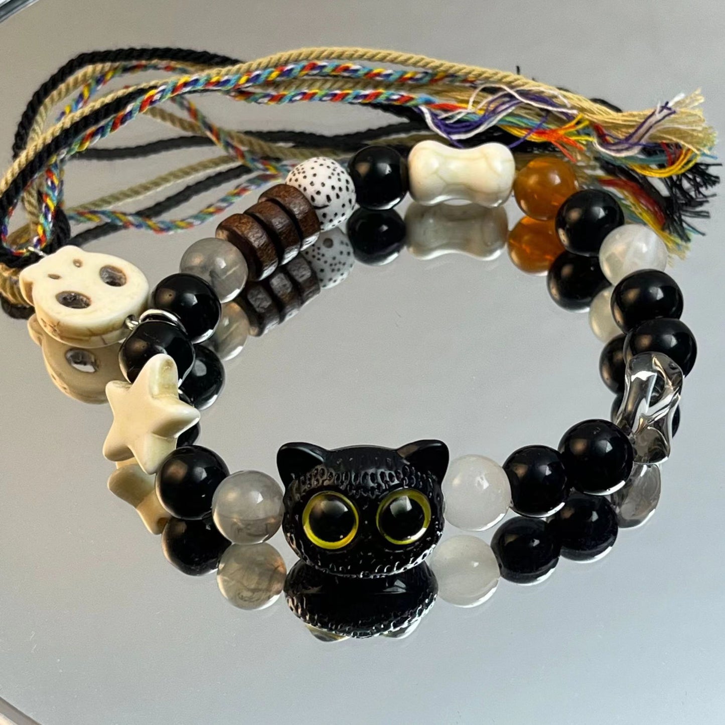 Cheese Black Sesame Kitty Cat White Bracelets