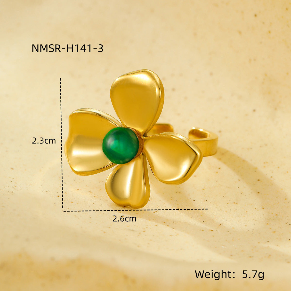 Stainless Steel Flower Inlaid Natural Stone Exquisite Design Open Rings