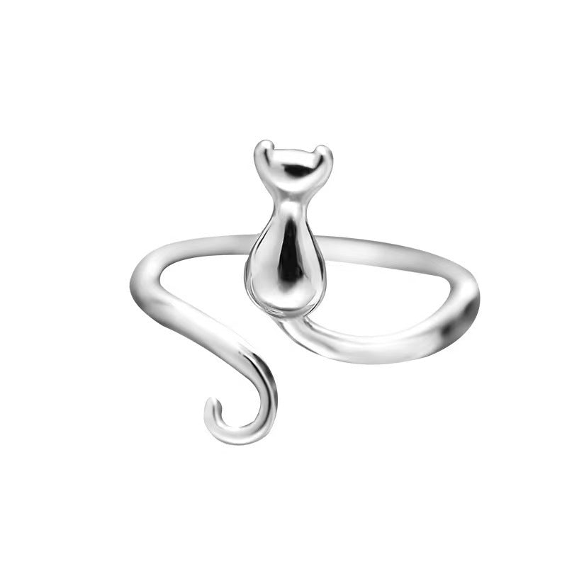 Geometric Cat Open Adjustable Animal Ornament Rings