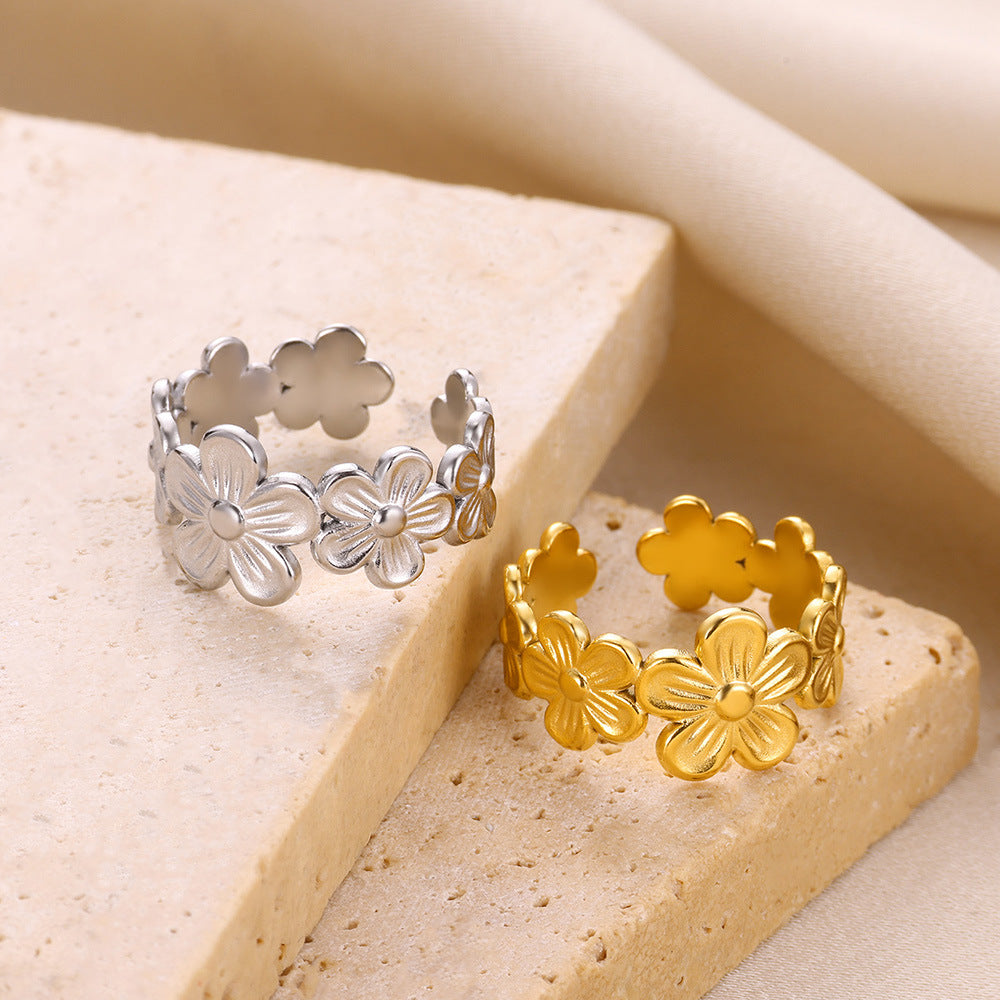 Women's Personalized Stainless Steel Female Flowers Openings Rings