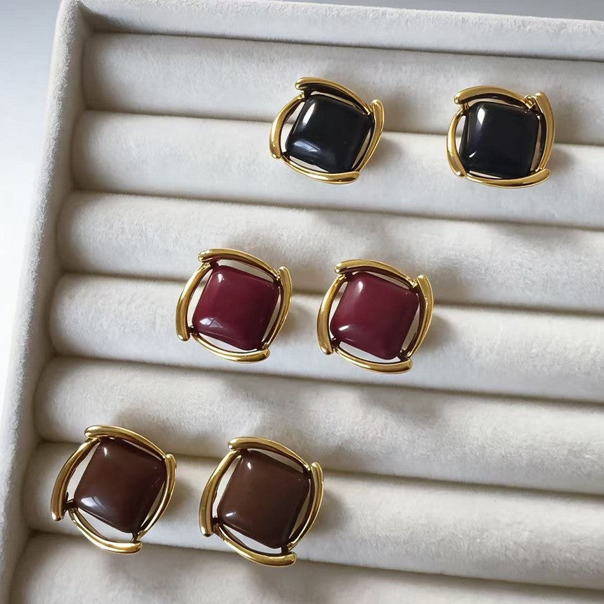 Women's Rotating Line Square Geometric Ear Light Luxury Stud Earrings