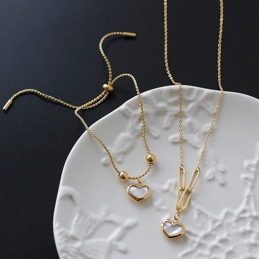 Women's Gold French Style Love Natural Fritillary Necklaces