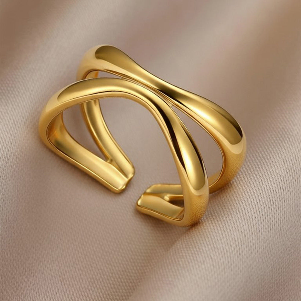 Steel Line Cross Niche Design Gold Earrings