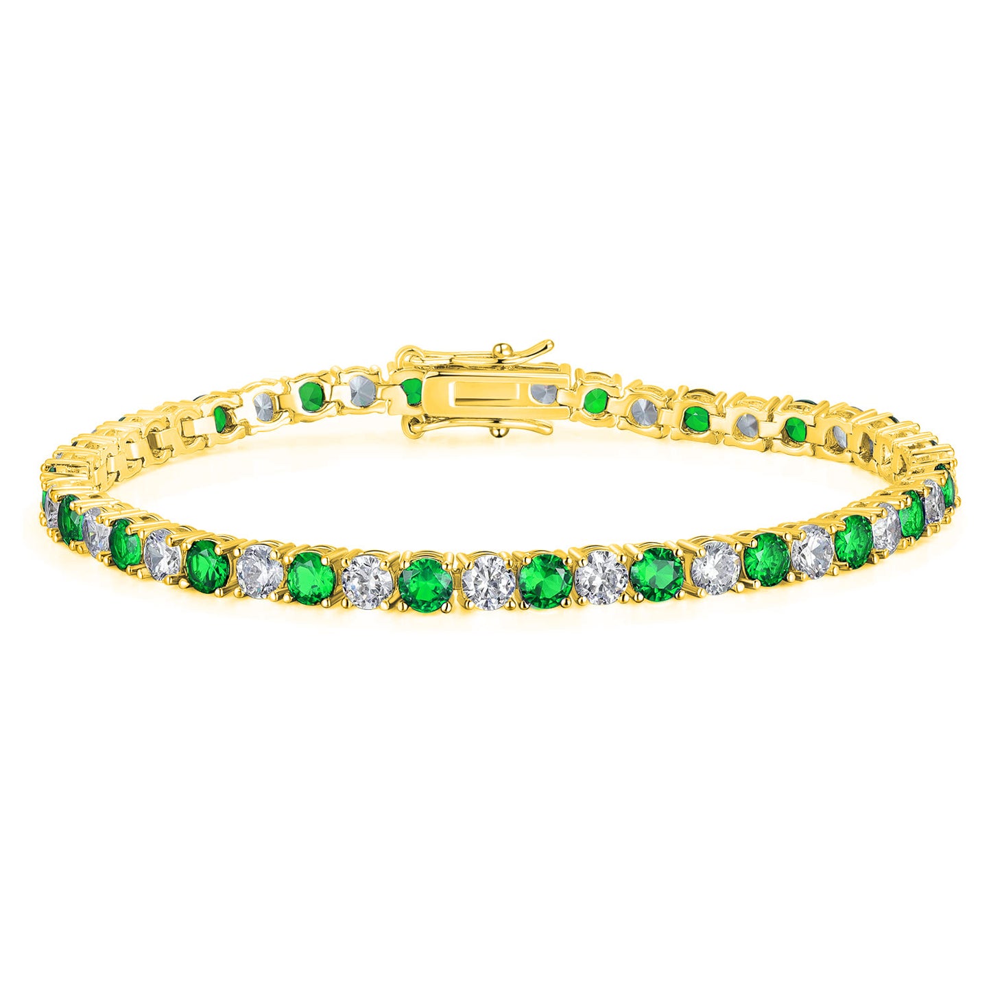 Round Gold Zircon Green Horoscope Buckle Tennis Copper Bracelets