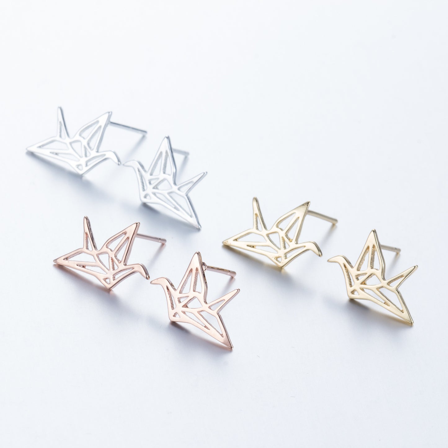 Hollow Bird National Style Small Exquisite Stainless Steel Animal Ear Stud Earrings