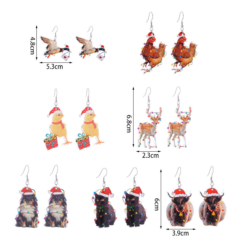 Christmas Series Creative Acrylic Personality Animal Cute Elk Earrings