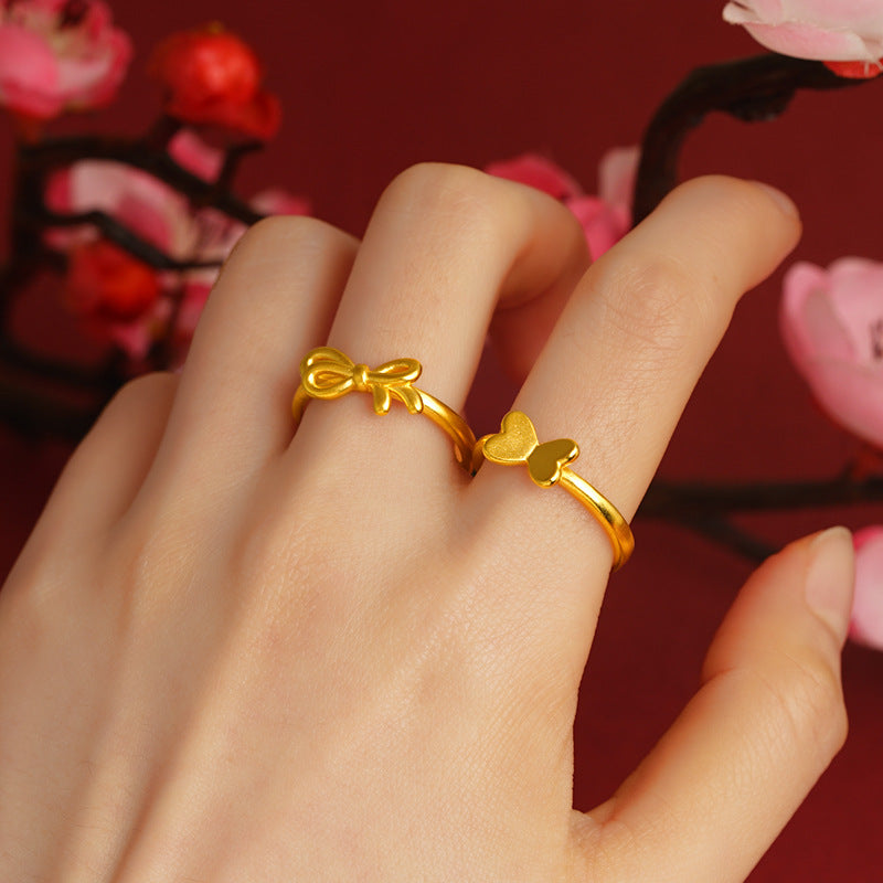 Gold Female Bow No Color Fading Niche Rings