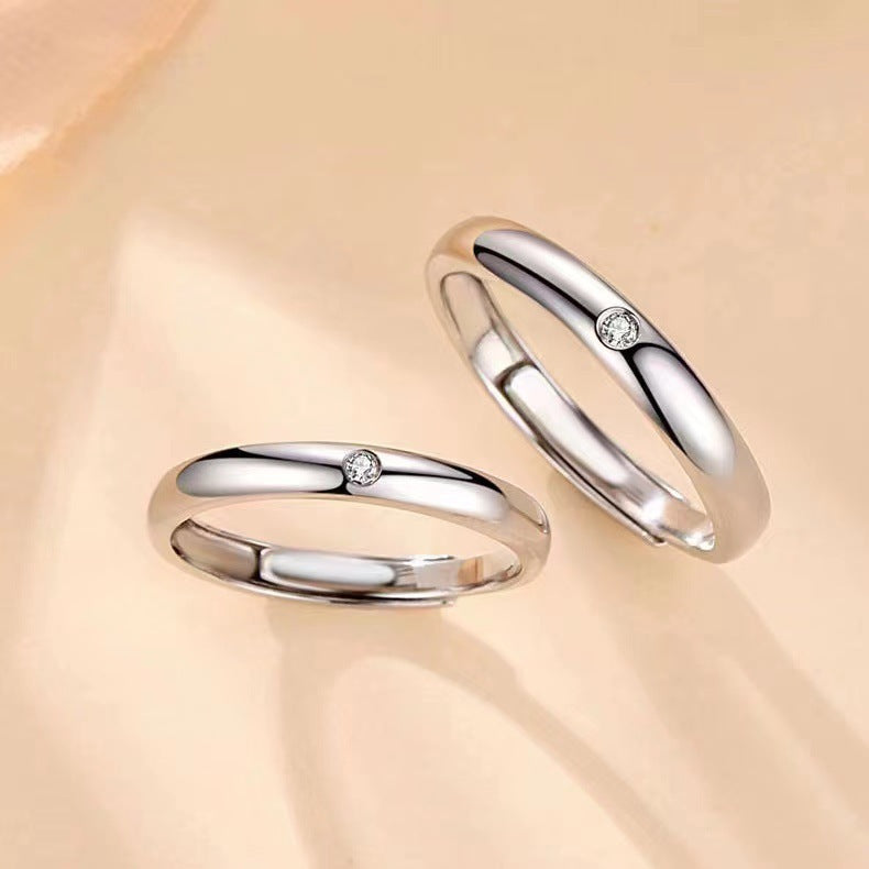 Love Couple Single Diamond Simple Open Female Rings