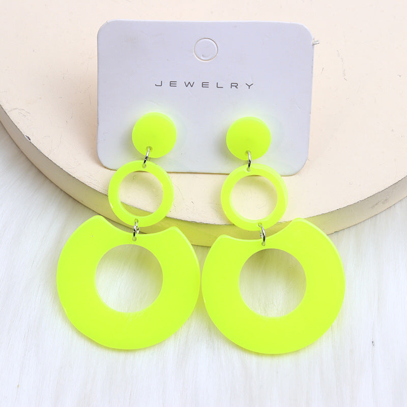 Women's Color Round Stitching Hollow Acrylic Ear Rings