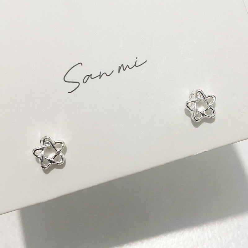 Fresh Plain Sier Plated Bow Female Small Simple Stud Earrings