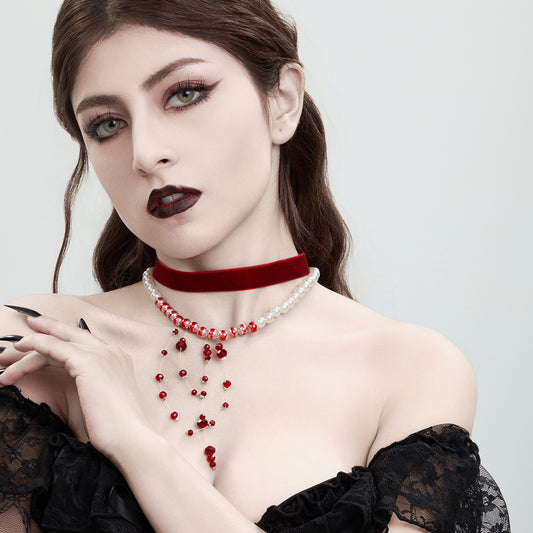 Gothic Style Pearl Halloween Blood Drop Necklaces