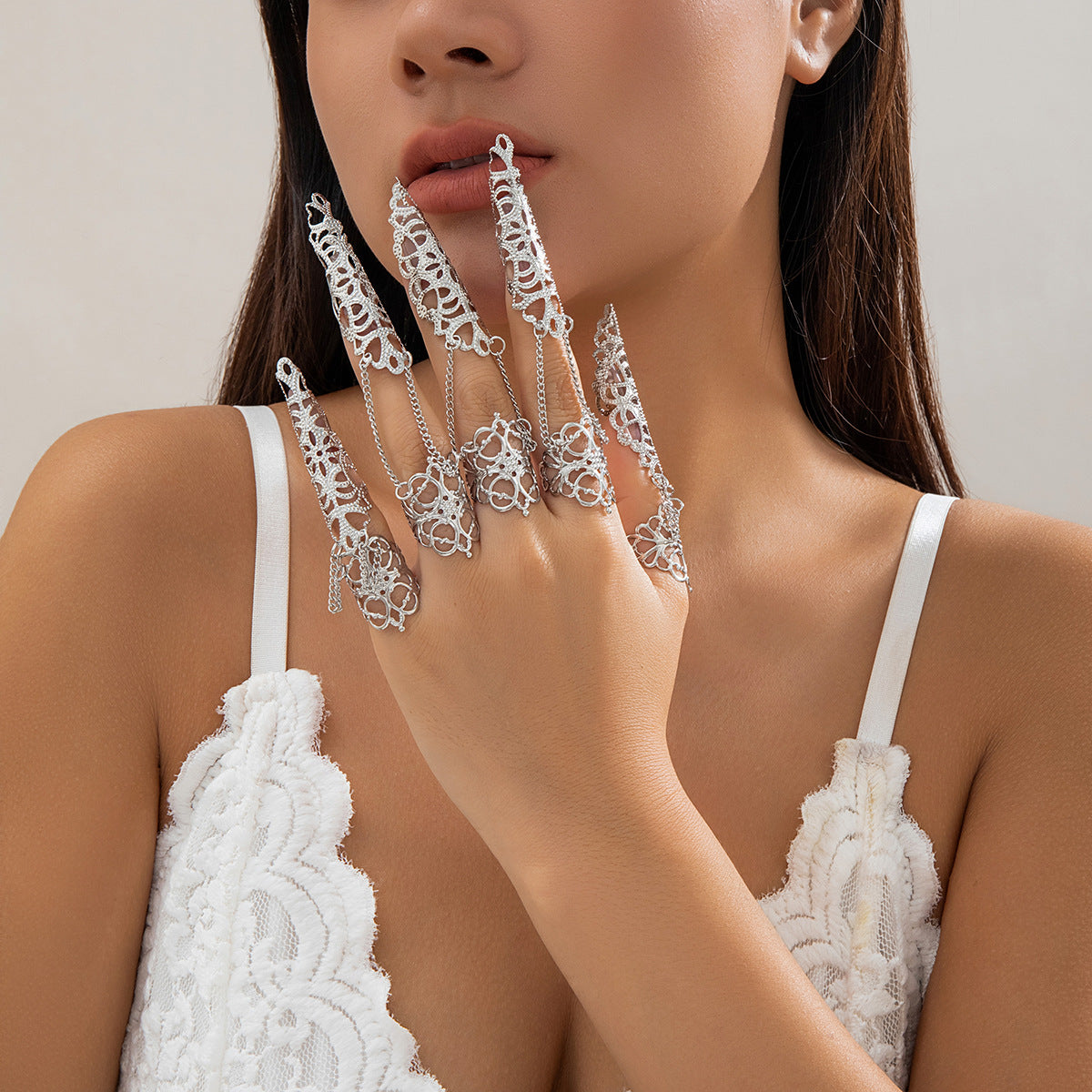 Women's Ornament Gothic Style Hollow Tapered Fingernail Niche Rings