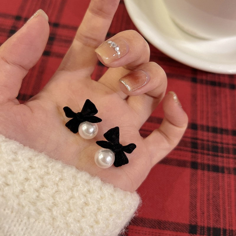 Women's Black Bow Light Luxury High-grade Elegant Earrings