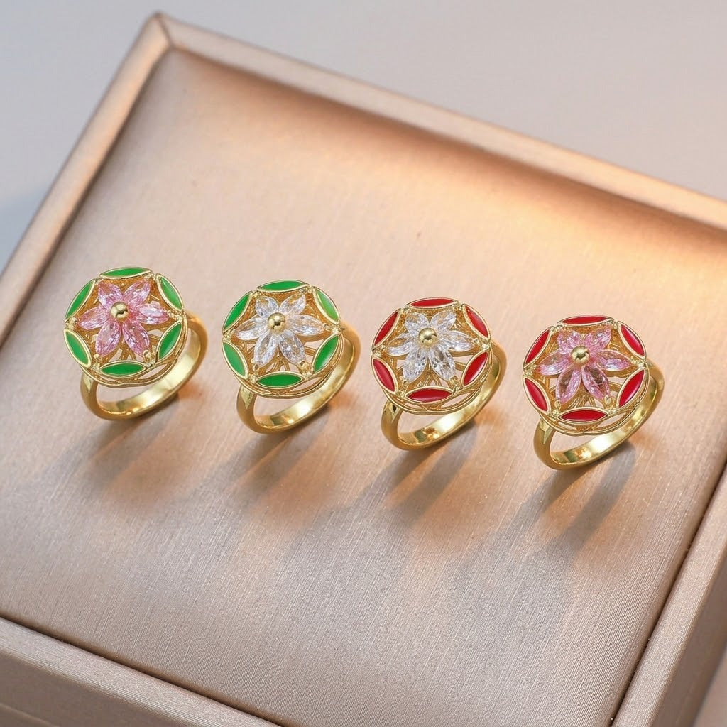 Female French Flower Rotating Open Niche Adjustable Index Ring