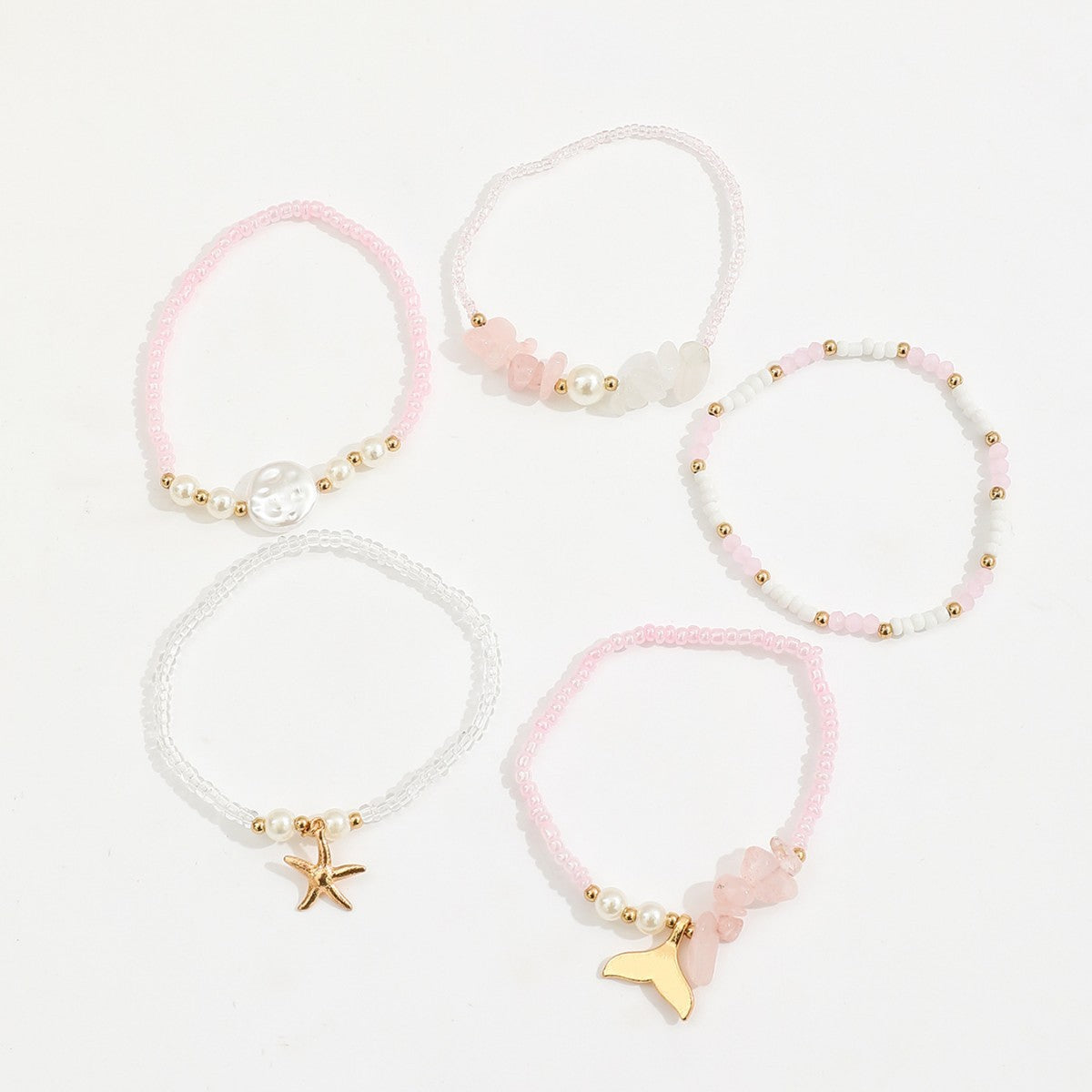 Women's Beaded Bead Fishtail Elastic Imitation Pearl Bracelet
