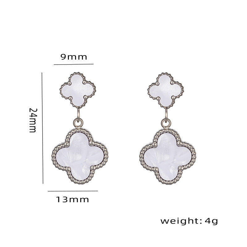 Lucky Four-leaf Clover Tassel Niche Design Earrings