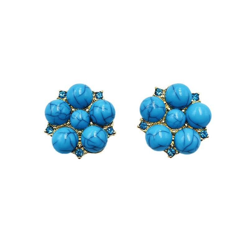 Women's Turquoise Colored Glaze Flower Vintage Court Earrings