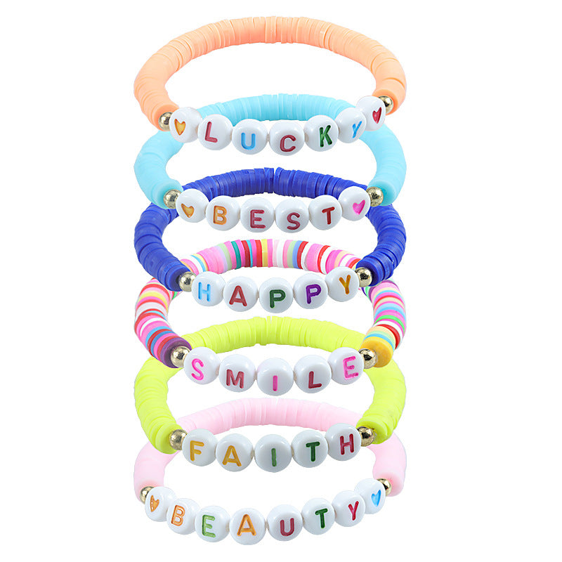 Polymer Clay Letter Colorful Beads Elastic Bracelets