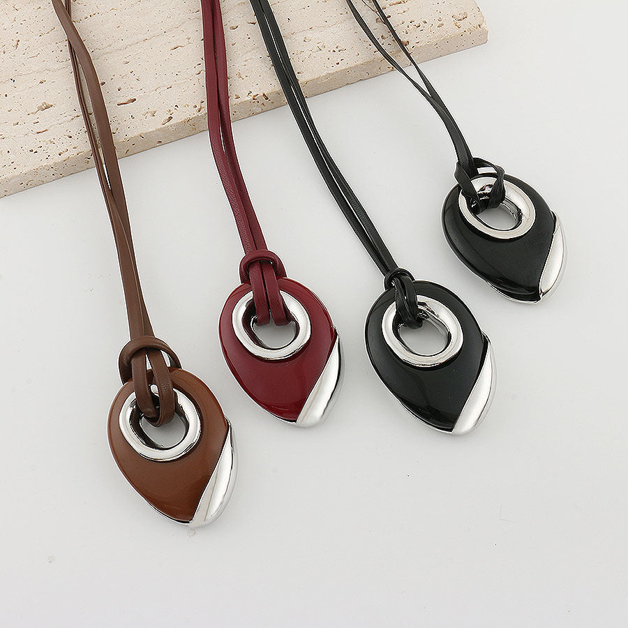 Onyx Oval Leather Rope Long Sweater Chain Female Necklaces