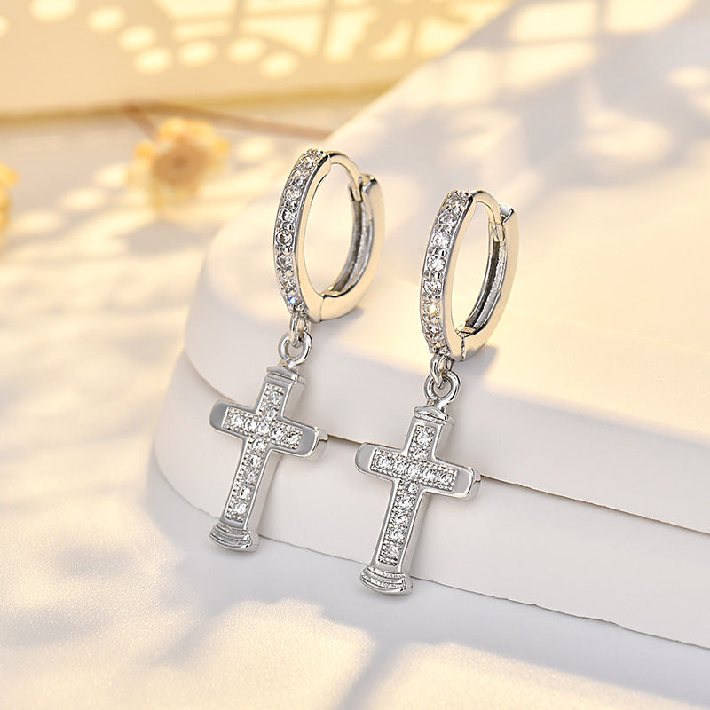 Cross Ear Clip Golden Diamond Sier Rings