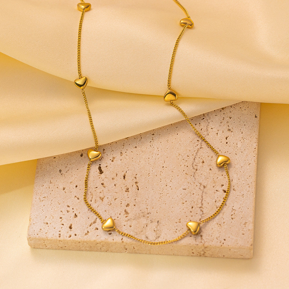 Women's Heart-shaped Stainless Steel For High-grade Golden Peach Heart Necklaces