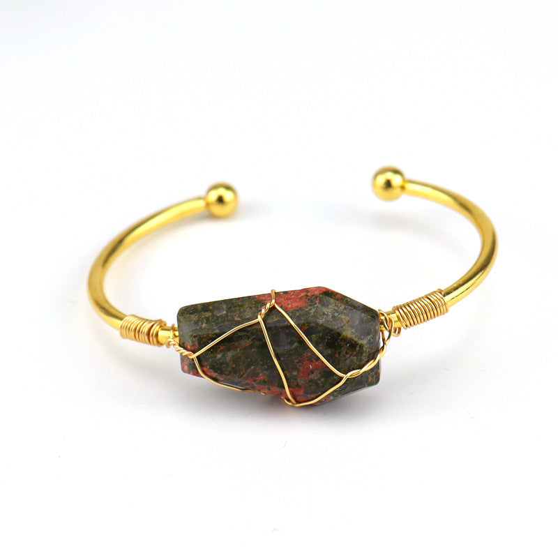 Handmade Gold Copper Wire Winding Natural Bracelets