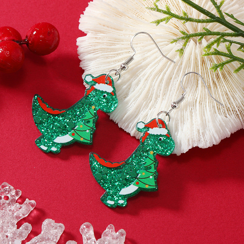 Christmas Fashion Hat Elk Dinosaur Acrylic Earrings