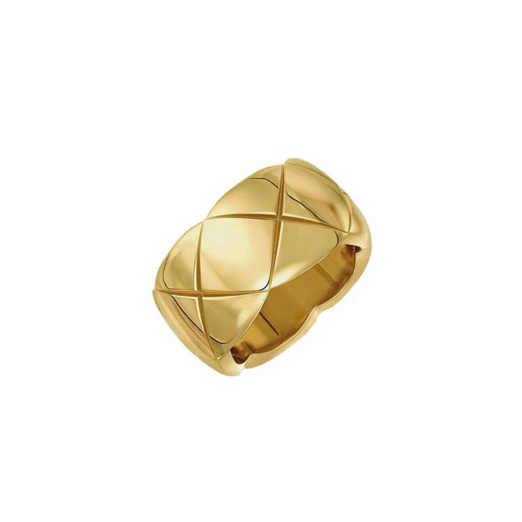 Gold Plated Classic Style Diamond Plaid Female Ring