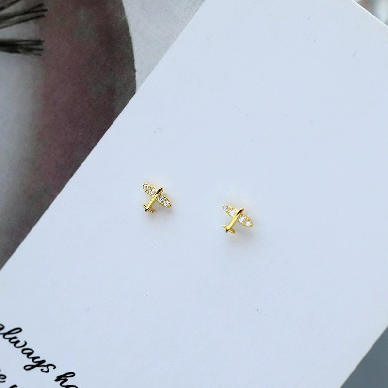 Gold Small Aircraft Female Creative Unique Earrings