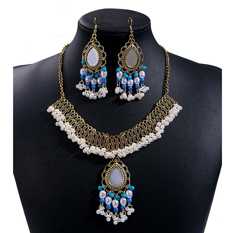 Bohemian Crystal Ethnic Style Diamond Tassel Jewelry Set