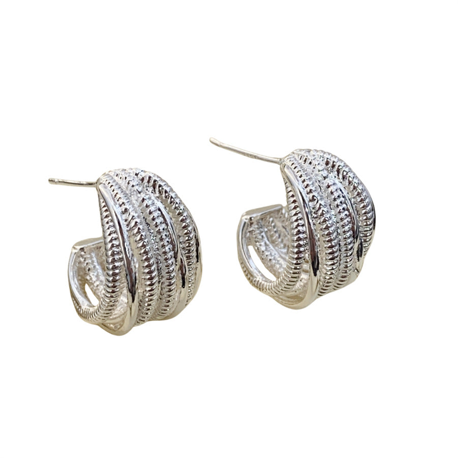 Women's Copper Plated Real Gold Metal Winding Wire Frosty Earrings