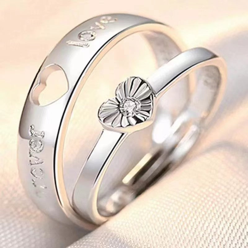 Minority Simple Fashion Rhinestone Zircon Couple Open Rings