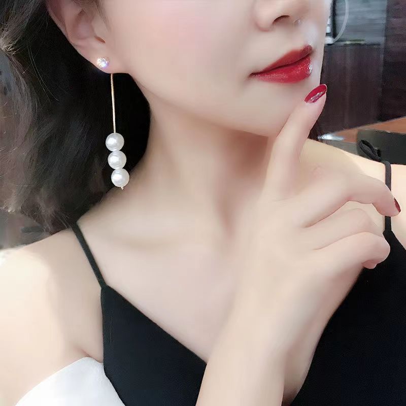 Pearl Versatile Personality Long Tassel Female Earrings