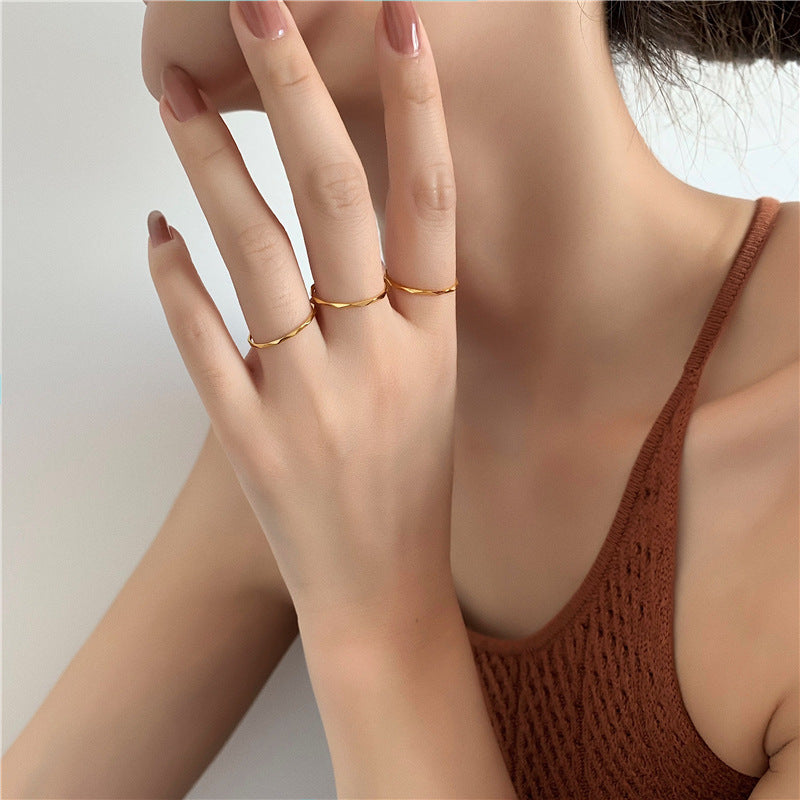 Women's Korean Fashion Simple Diamond Texture Gold-plated For Rings