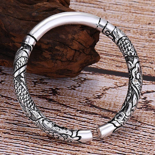 Women's & Men's Dragon Hold Column Domineering Relief Pattern Open-ended Retro Style Distressed Bracelets