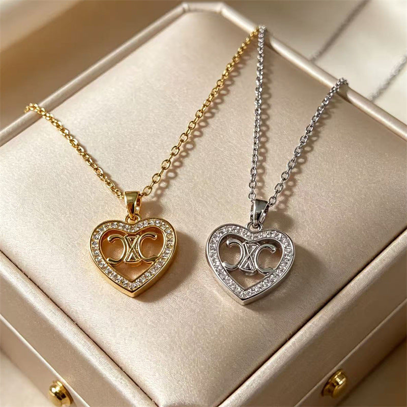 Heart-shaped Full Of Diamond Rose Dragonfly Pendants