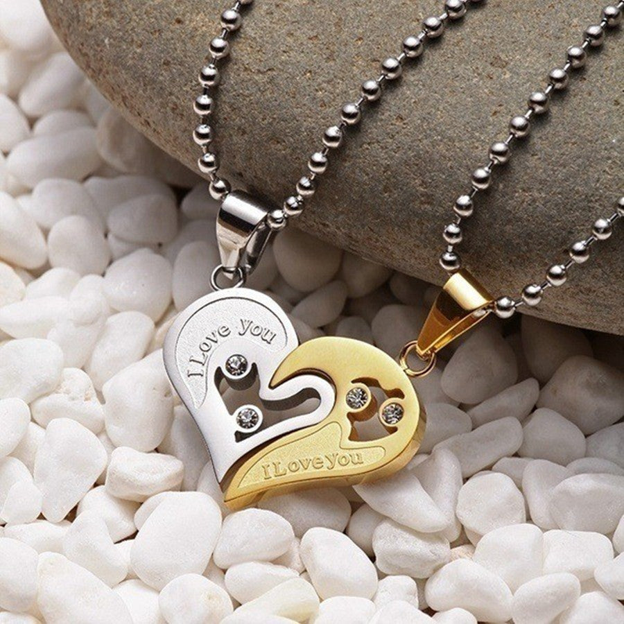 Love Couple Suit Pair Heart-shaped Diamond Necklaces