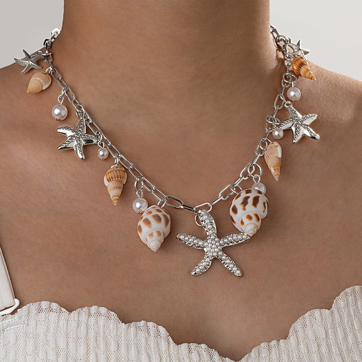 Fashion Summer Ocean Beach Vacation Style Alloy Starfish Pearl Jewelry Set