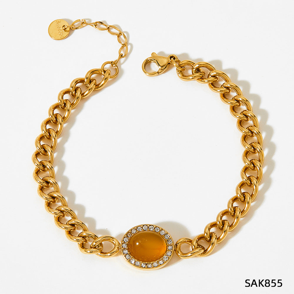 Shadow Full Diamond Geometric Ellipse Agate Bracelets