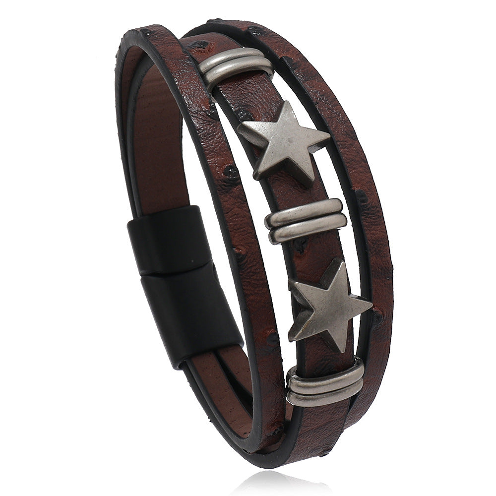 Retro Alloy Geometric Magnetic Buckle Leather Bracelets