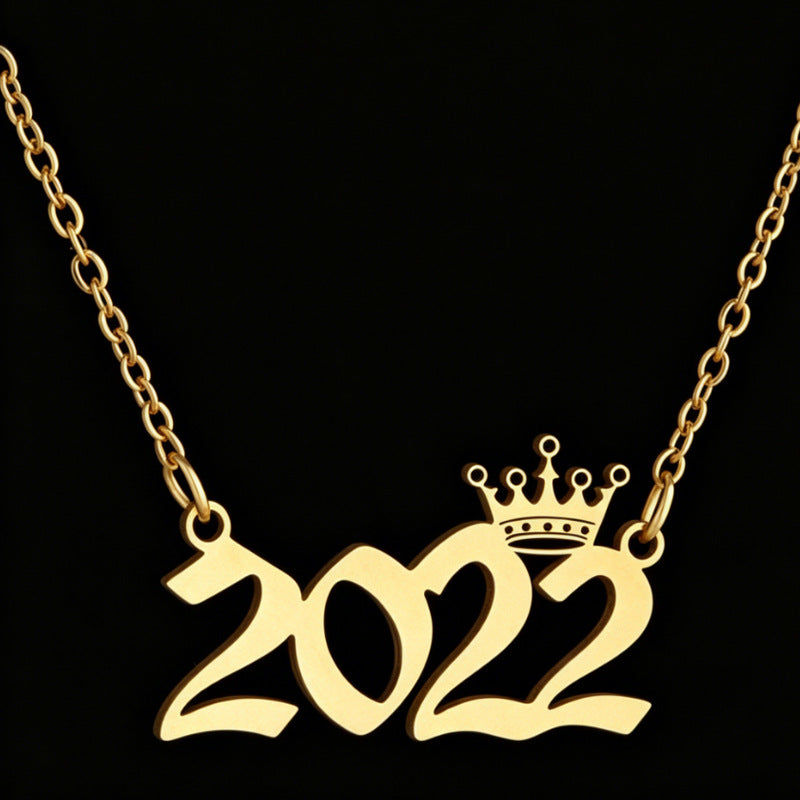 Women's Stainless Steel Light Luxury Crown Digital Metallic Necklaces