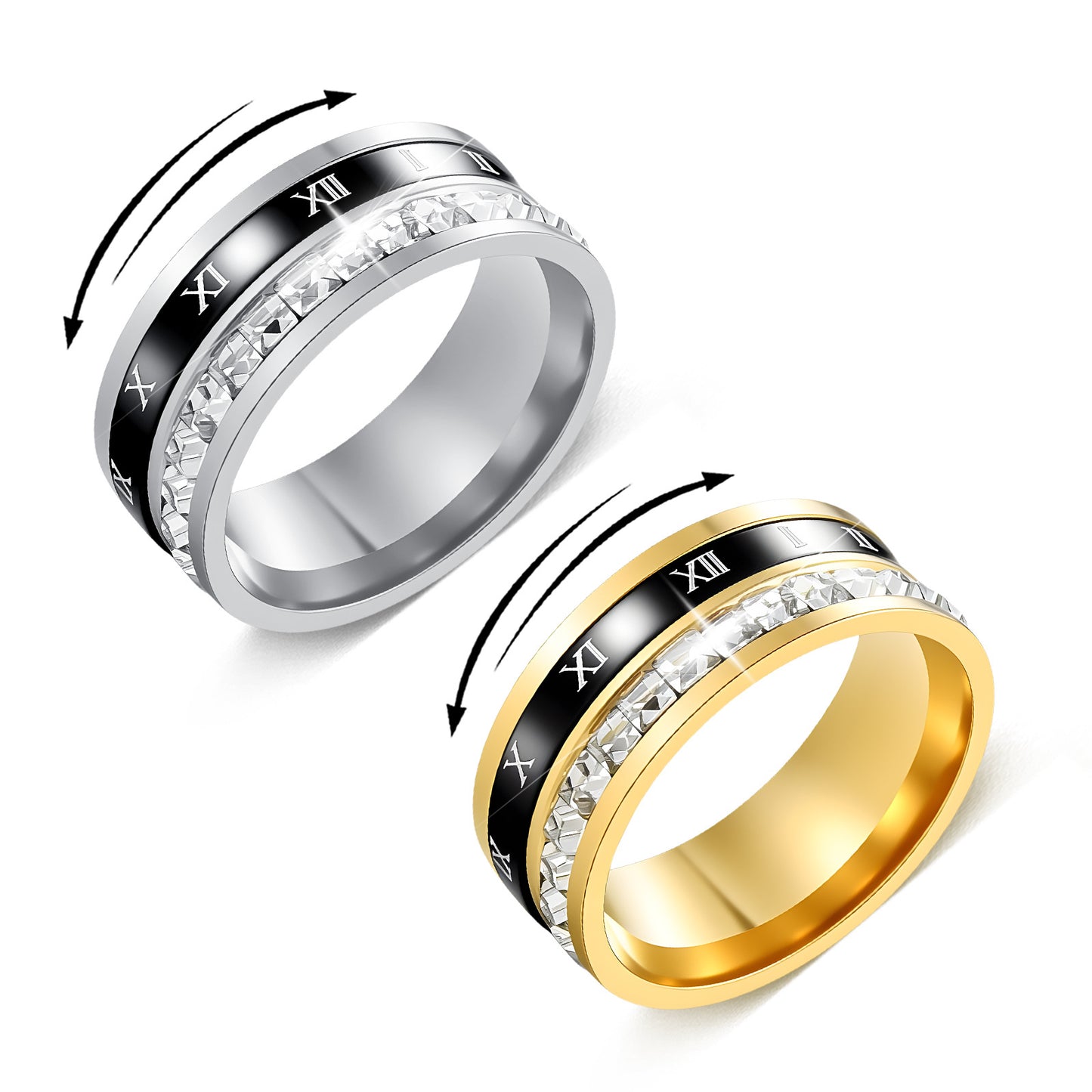 Titanium Steel Diamond Roman Digital Decompression Rotatable Trendy Rings