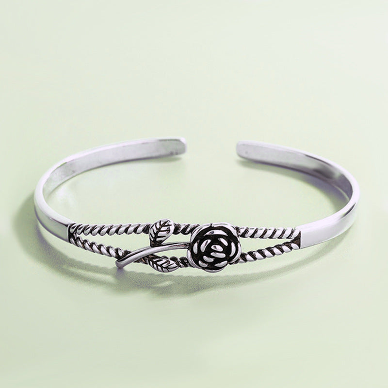 Rose Fashion Personality Sier Plated Flowers Bracelet