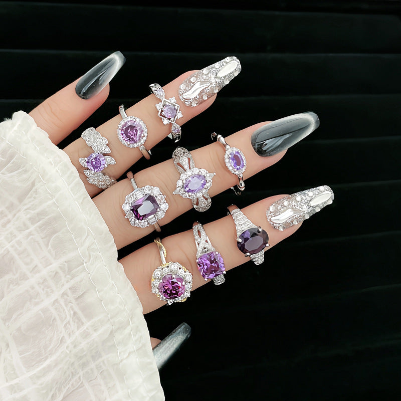 Purple Diamond Zircon High-grade Temperament Open Female Cold Style Rings