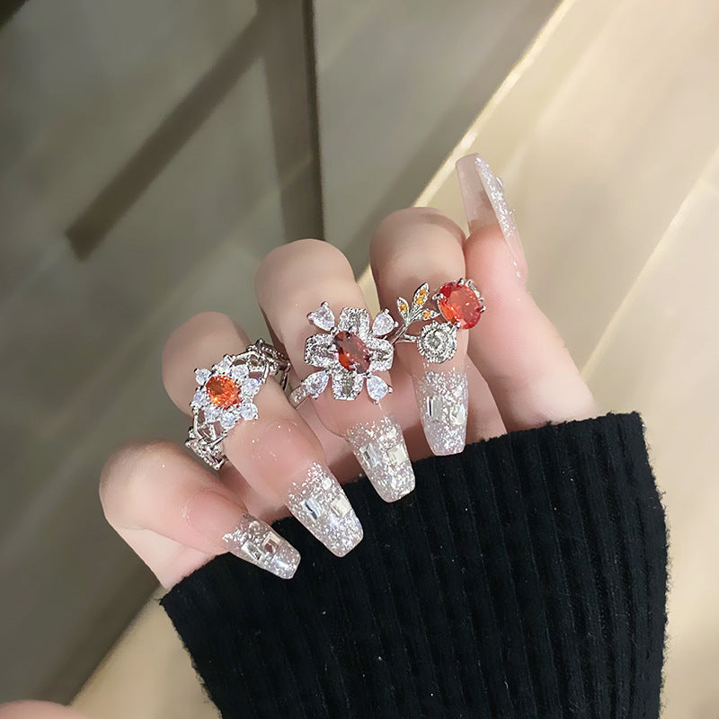 Diamond Zircon Female Exquisite Oval Sweet Rings