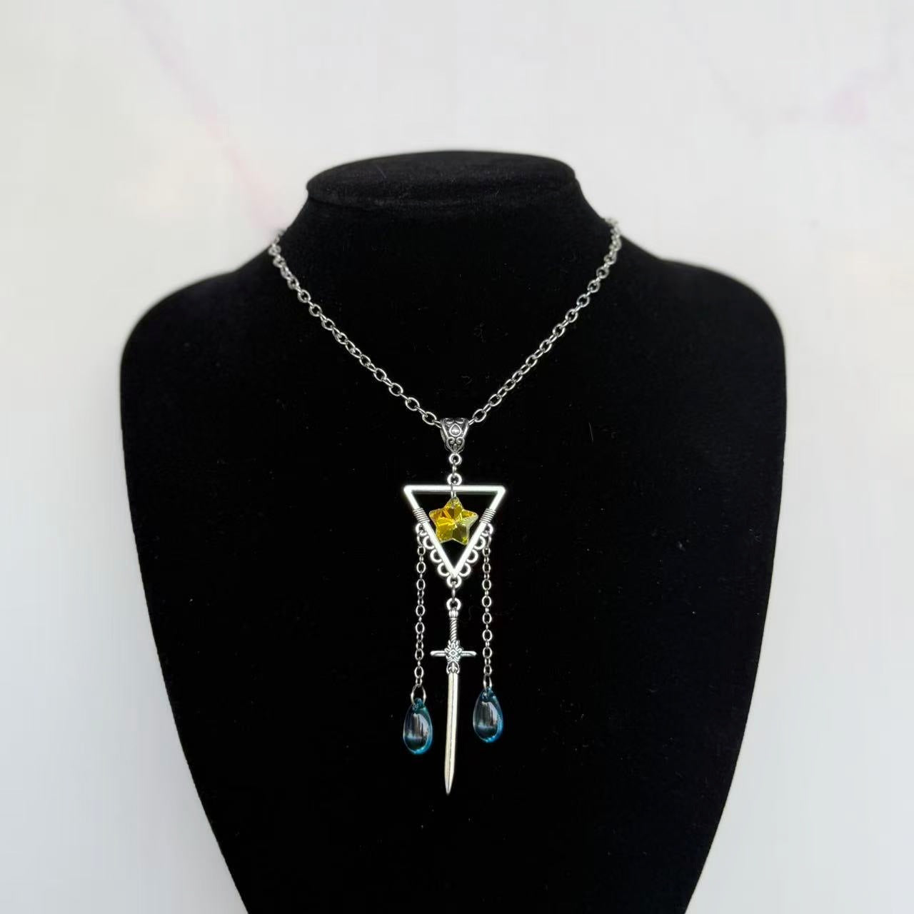 Blue Crystal Sword Long Water Drop Pendants