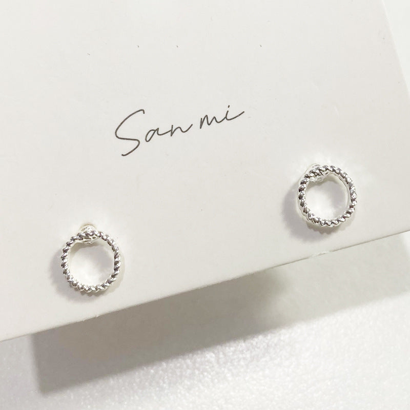 Fresh Plain Sier Plated Bow Female Small Simple Stud Earrings