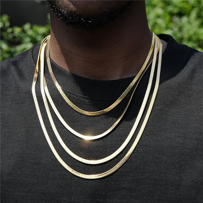 Steel Blade Chain Flat Snake Bones Hip Hop Necklaces