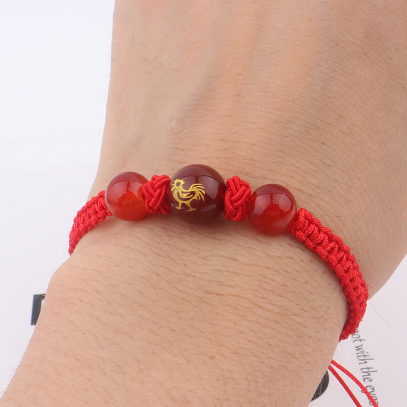 Women's & Men's Dragon Life Lucky Beads Zodiac Agate Red Rope Bracelets