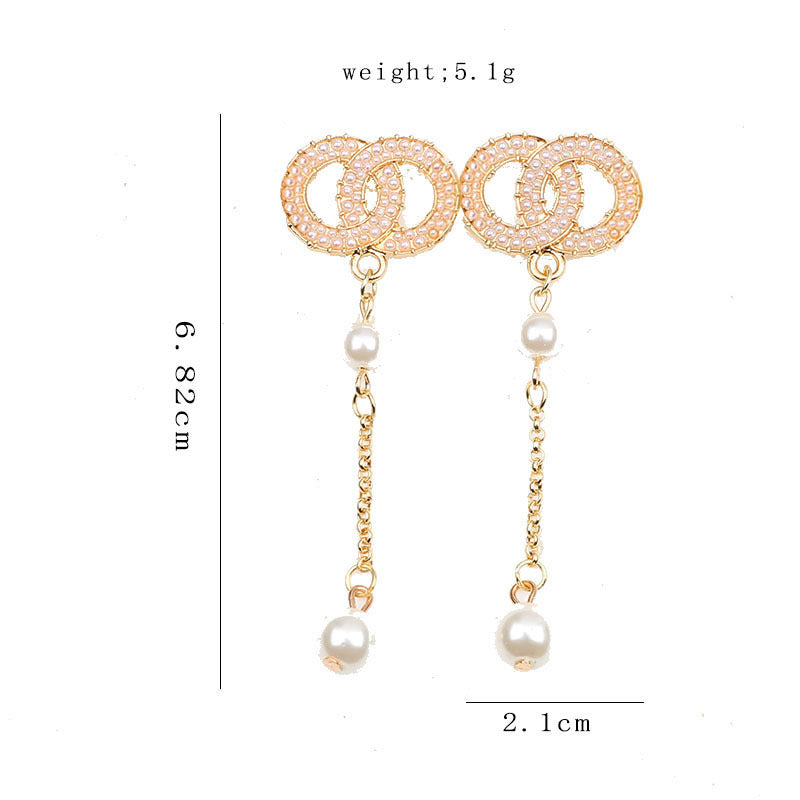 Women's Trendy Sier Pearl Korean Long Fringed Earrings